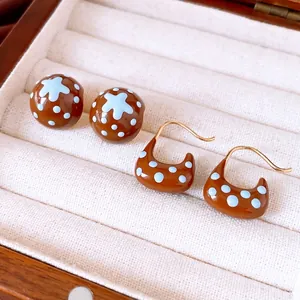 Boucles d'Oreilles en Cuivre Émaillé à Pois Plaqué Or 18K Vintage Géométrique Carré Clous Crochet Boucles d'Oreilles Avec Tige en Argent Femme