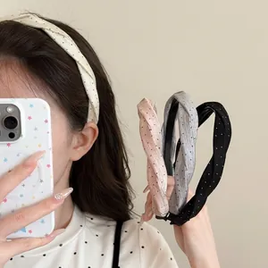 Diadema de Tela con Lunares Estilo Coreano de Borde Ancho Delicado y Suave Accesorios para el Cabello Esponjosos para Mujer