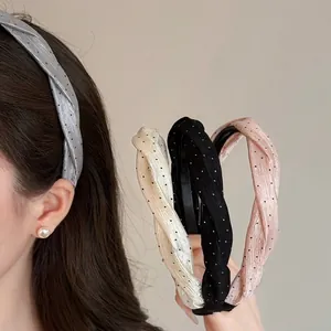 Elegantes diademas anchas de tela retorcida con lunares para mujer en colores suaves