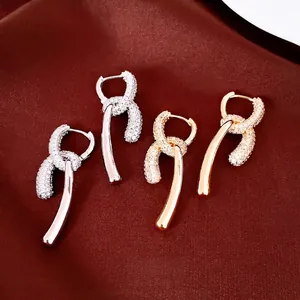 18K Real Gold Plated Copper Zirconia Double Layer Drop Hoop Earrings Vintage Luxury Personalized Fashion Jewelry For Women