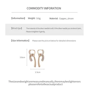 Product dimensions and technical specifications for 18k gold plated zircon earrings.