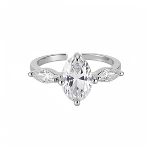 Eleganter 18k weißvergoldeter Marquise-Zirkonia offener verstellbarer Ring für Damen