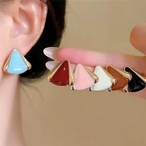 Pendientes de Botón Triángulo de Aleación Esmaltada Con Poste de Plata Moda Pendientes Geométricos Para Mujer Joyería Regalo