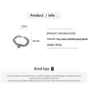 Spécifications détaillées du collier de perles à plusieurs rangs avec matériau et poids.