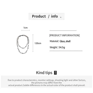 Detailed specifications for vintage beaded necklace featuring shell and glass beads