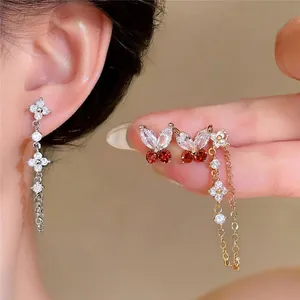 Luxuriöse 18 Karat Vergoldete Zirkonia Quasten Ohrringe Elegante Schmetterling Blumen Lange Ohrstecker Für Damen Mode Schmuck