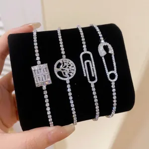 Pulsera De Cadena De Clip Ovalada De Cobre Con Circonia Para Mujer Moda Árbol De La Vida Alfiler De Seguridad Brazalete