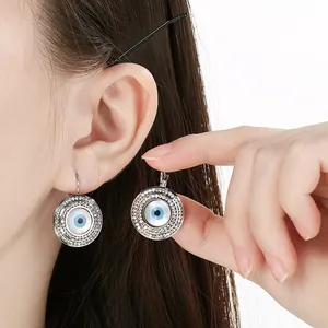 Boucles d'Oreilles Mauvais Oeil en Acier Inoxydable pour Femmes Boucles d'Oreilles Circulaires avec Strass Bijoux de Mode