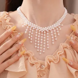 Vintage Paleis Stijl Kralen Kwastje Kunstparel Halsketting Voor Vrouwen Elegante Vergulde Choker Sieraden Cadeau