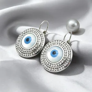 Boucles d'oreilles en acier inoxydable œil maléfique avec strass étincelants