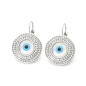 Boucles d'oreilles en acier inoxydable argenté avec motif œil protecteur en cristaux
