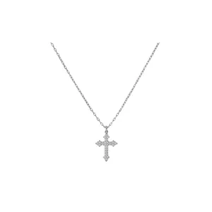 Elegante französische Silberkette mit einem funkelnden Zirkon-Kreuzanhänger für Damen