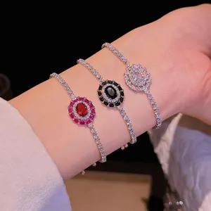 Bracelet Bolo Ovale en Cuivre avec Zirconia Style Palais Vintage pour Femme Chaîne Tennis Scintillante Réglable Bijoux