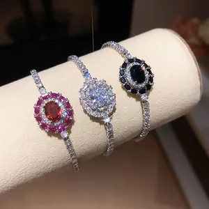 Élégants bracelets en zircone ovale de style palais vintage avec cordon réglable