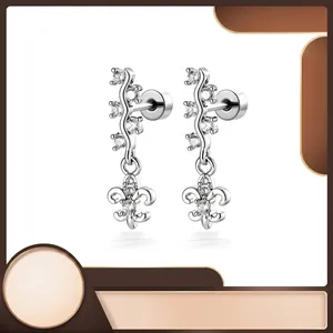 Retro Lilie Welle Knorpelstecker Titanlegierung Stab Zirkonia Eingelegtes Kupfer Schraubverschluss Piercing Schmuck Für Ohr