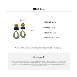 Technical detail showing specifications of vintage acrylic geometric drop earrings