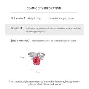 Informations détaillées sur la bague ajustable avec zircon rouge en forme de larme