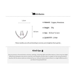 Full product dimensions and material specifications for pink oval rhinestone jewelry set