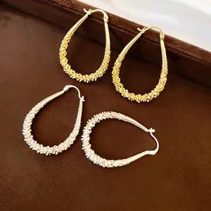 Geometric Water Drop Earrings Copper Rhinestone Embellished 925 Sterling Silver Post Gold Silver Earring For Women Luxury Simple Jewelry