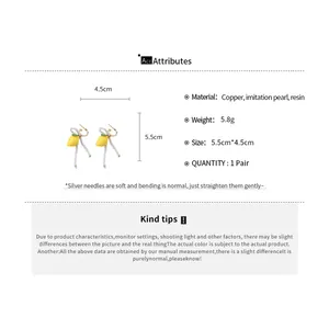 Sweet lemon resin earrings with elegant pearl tassels and detailed size measurements