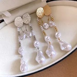 Elegante französische Barockperlen-Ohrringe mit Quasten und Gold-Silber-Steckern