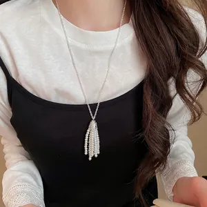 Retro Silber Legierung Quaste Anhänger Halskette Mit Künstliche Perle Perlen Elegante Lange Pullover Kette Damen Schmuck