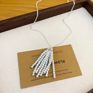 Elegante Vintage-Perlenkette mit Perlenquasten-Anhänger für Damen als Pulloverkette