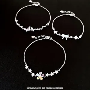 Luxury Copper Zirconia Bowknot Flower Pendant Bracelet For Women Fashion Minimalist Silver Chain Bracelet Adjustment Jewelry Gift
