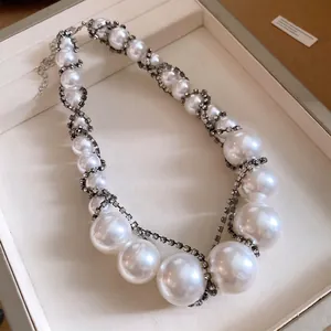 Französische Luxus-Perlenkette mit Strasssteinen, elegantes übergroßes Design für Damen