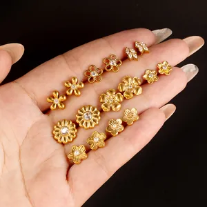 304 Edelstahl Gold Silber Blume Ohrstecker Für Damen Strass Eingelegte Florale Ohrringe Einfacher Modeschmuck Ohrstecker