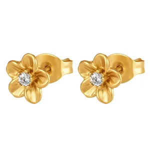 Elegante goldene Blumenstecker aus Edelstahl mit funkelndem zentralem Zirkonia-Stein