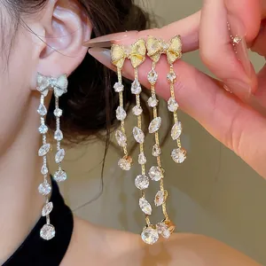 Mode Schleife Quaste Ohrhänger Für Damen Kupfer Zirkonia Eingelegt Gold Silber Galvanisiert Elegante Tropfenohrringe Schmuck