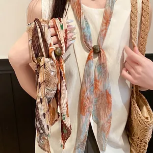 Koreaanse Stijl Geplisseerde Print Stropdas Ketting Voor Vrouwen Retro Chiffon Sjaal Ketting Met Harskraal Mode Trui Ketting Sieraden
