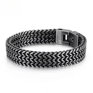 Bracelet chaîne os de dragon 12mm en acier inoxydable vintage pour homme avec fermoir