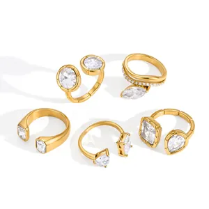 Set of five 18k gold plated stainless steel rings with sparkling cubic zirconia
