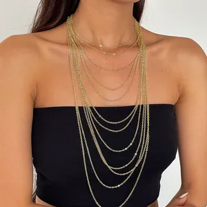 Personalisierte Mehrlagige Edelstahlkette Halskette Für Damen Punk Stil Minimalistisch Lange Pullover Kette Galvanisierter Schmuck