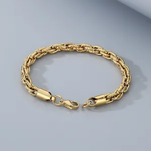 Detailansicht von 18K vergoldetem Herren-Panzerarmband aus Titanstahl mit Karabinerverschluss.
