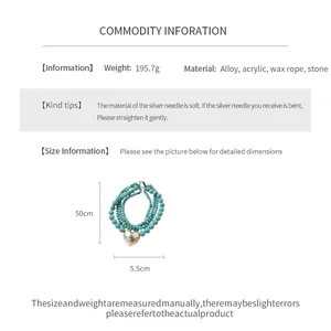 Gedetailleerde afmetingen en specificaties voor meerlagige turquoise kralenketting hart