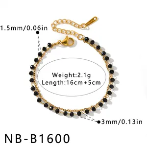 Vue détaillée montrant la longueur de 16cm+5cm et la taille des perles du bracelet doré.