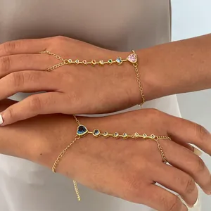 18K Verguld Koperen Ring-Armband Voor Vrouwen Hart Zirconia Handketting Boheems Mode Sieraden