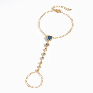 18k goud vergulde handketting armband met blauwe hart zirkonia accenten