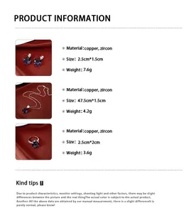 Spécifications détaillées de la parure bijoux fleur en zircon collier et boucles.