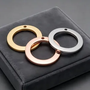 High-quality stainless steel circle pendants in gold, silver, and rose gold on a jewelry box