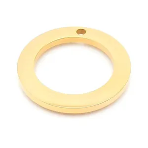 Minimalist smooth gold-plated stainless steel round ring pendant with single hole