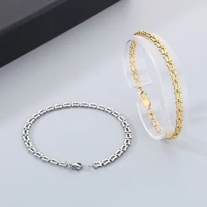 Stainless steel rectangular link bracelets in silver and gold finishes with lobster clasp