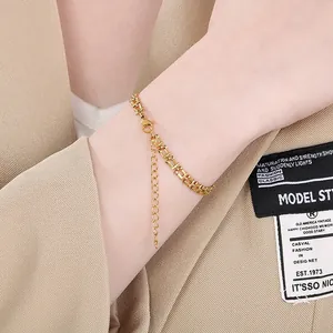 Elegant gold stainless steel musical note link bracelet for women with extension chain