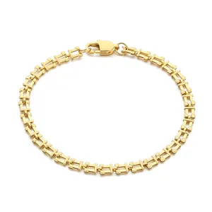 Elegant gold stainless steel square link bracelet for women with minimalist design