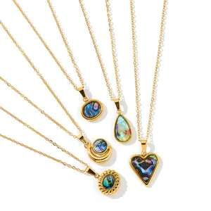 Colliers en acier inoxydable doré avec pendentifs en nacre d'abalone en forme de cœur
