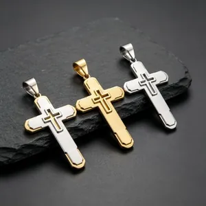 Pendenti a croce multistrato in acciaio inossidabile spazzolato oro e argento