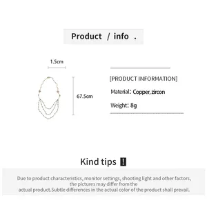 Detailed product information for a zircon rhombus tassel necklace with size and weight